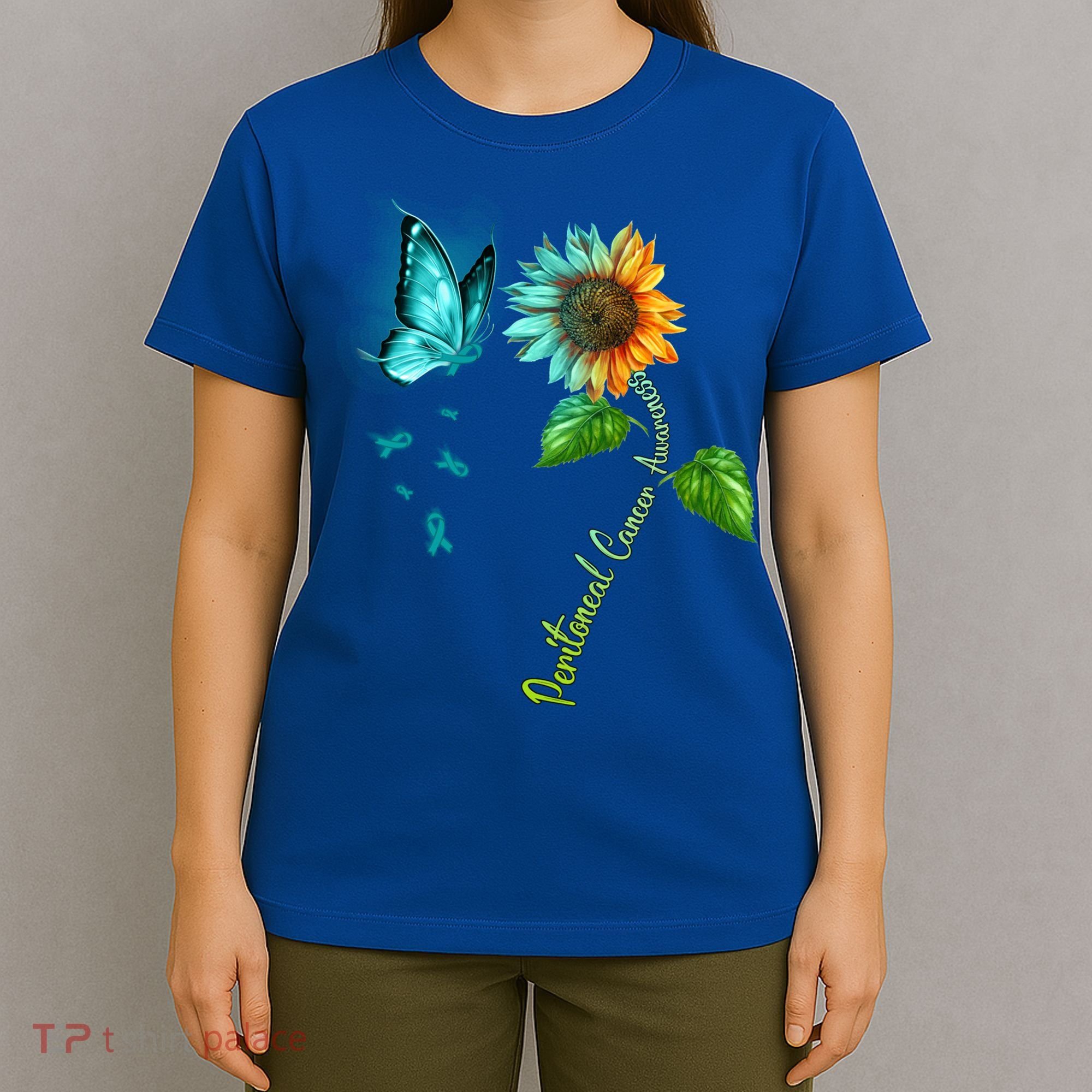 Butterfly Sunflower Peritoneal Cancer Awareness Gift T-Shirt