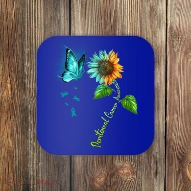 Butterfly Sunflower Peritoneal Cancer Awareness Gift Coaster