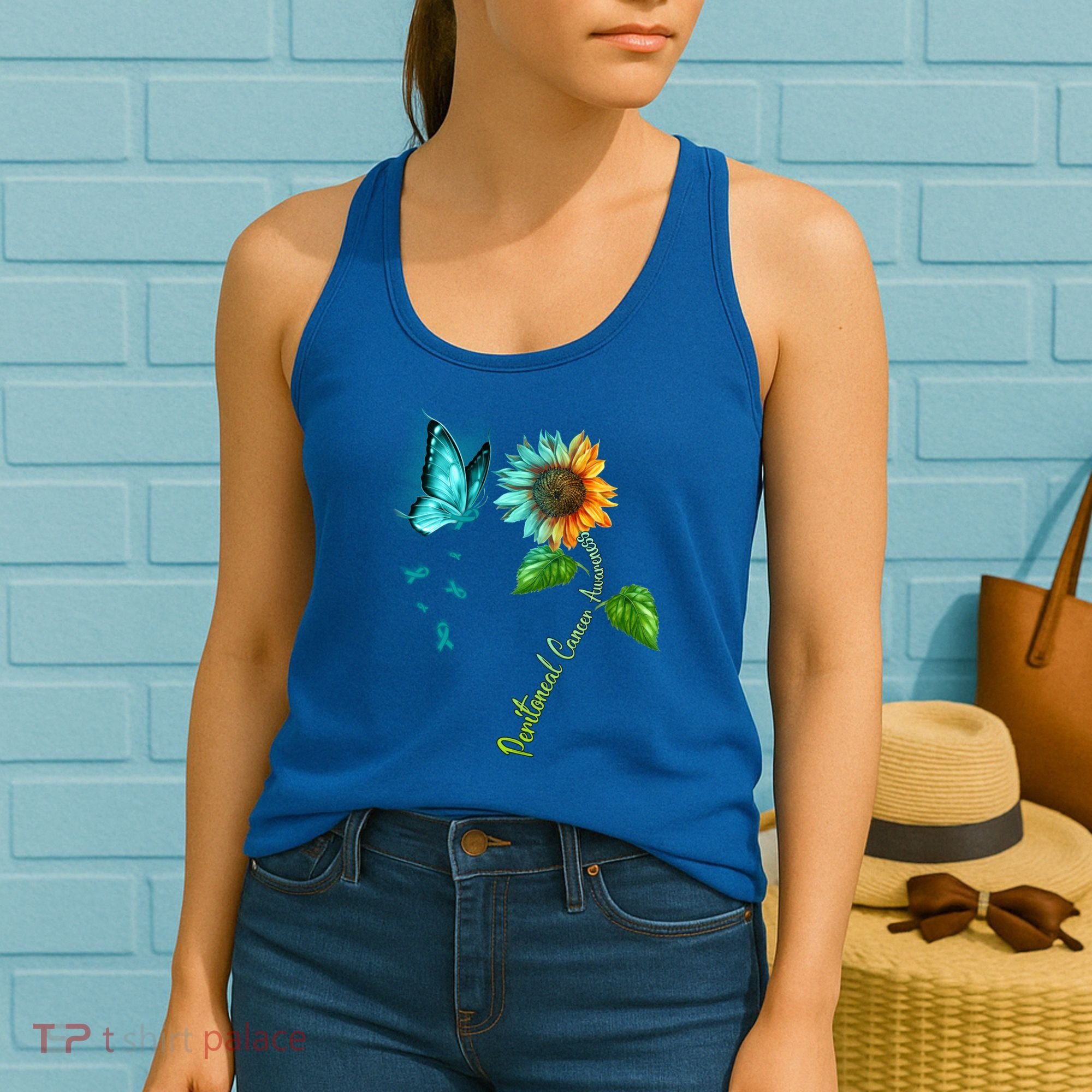 Butterfly Sunflower Peritoneal Cancer Awareness Gift Women's Tank Top