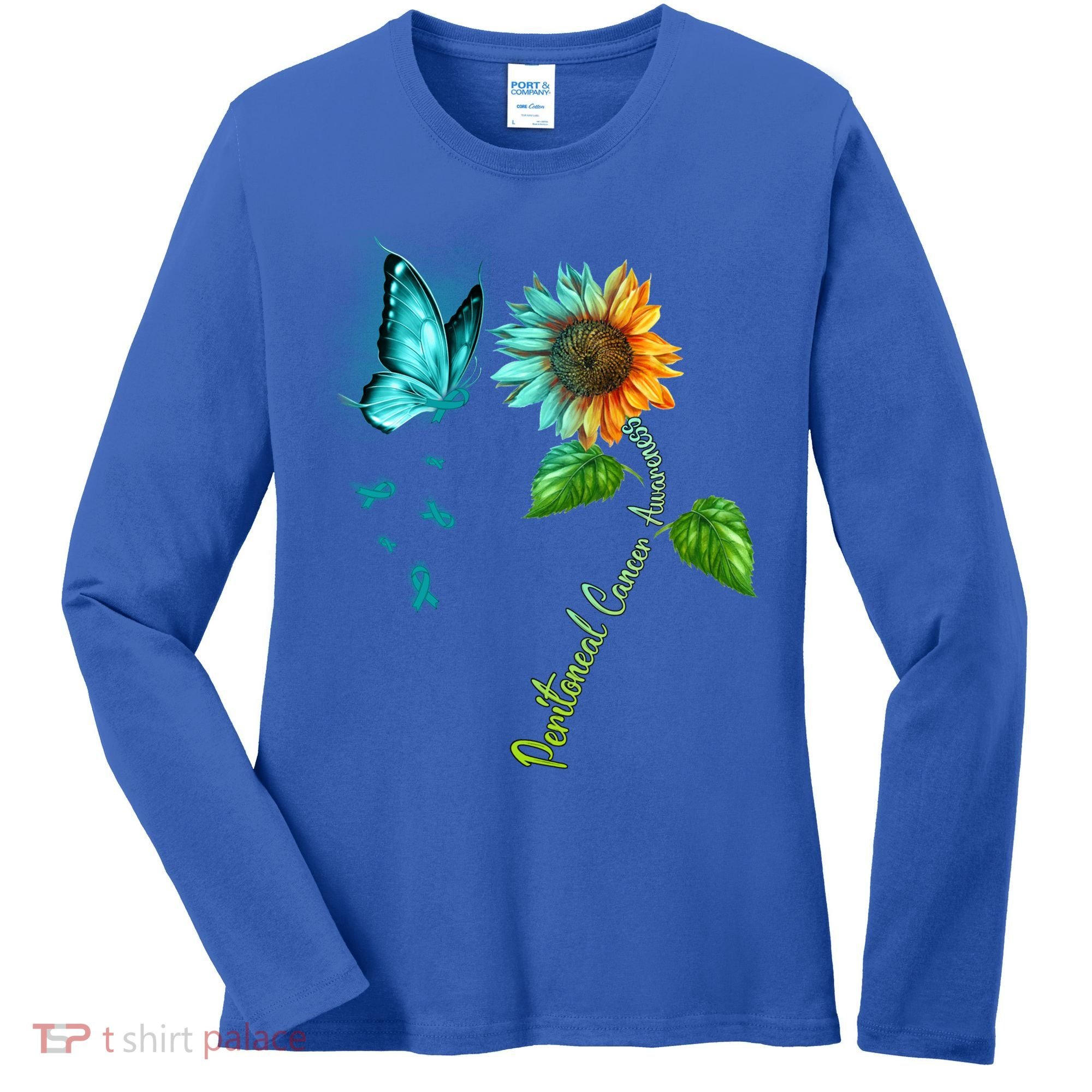 Butterfly Sunflower Peritoneal Cancer Awareness Gift Women's Long Sleeve Shirt