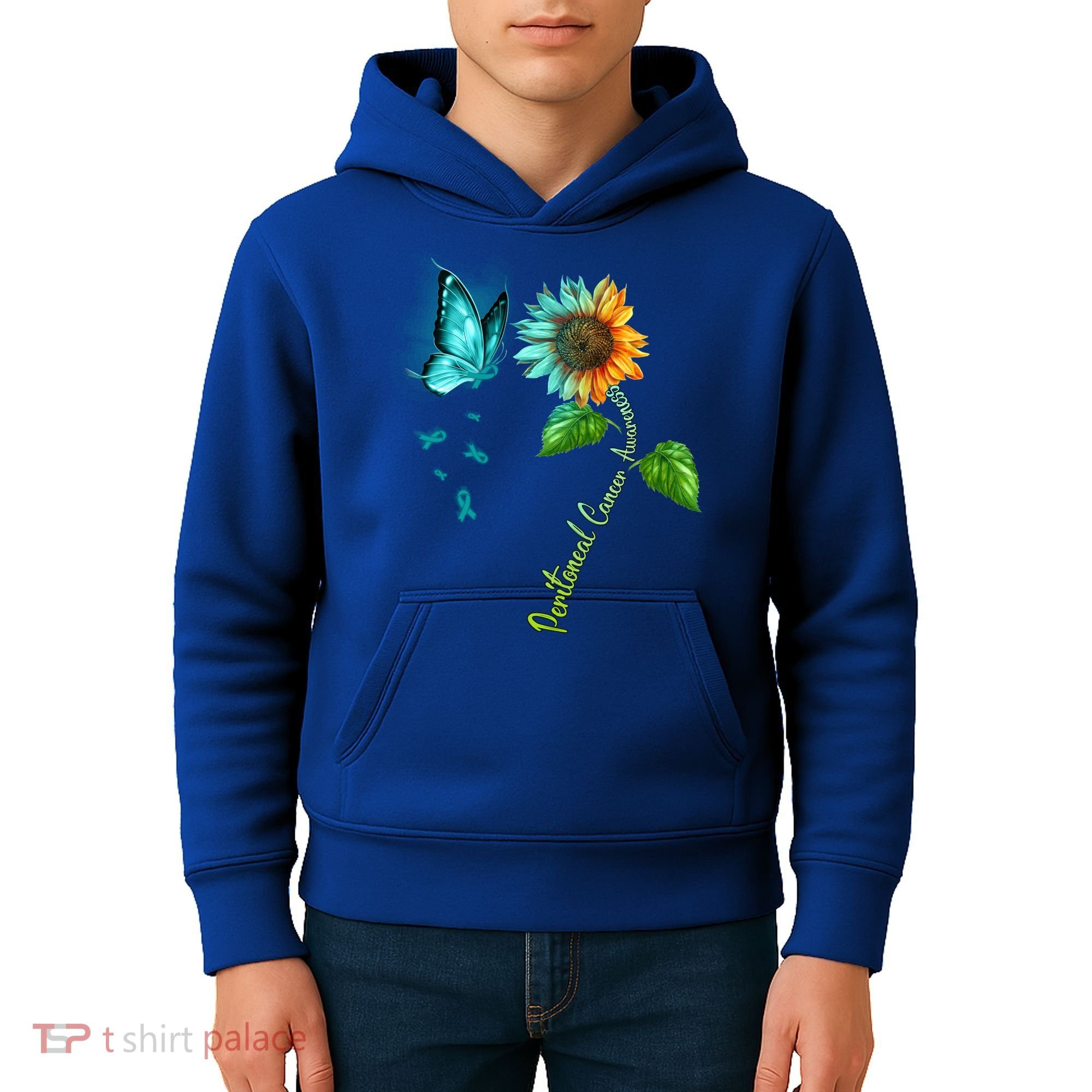 Butterfly Sunflower Peritoneal Cancer Awareness Gift Kids Hoodie