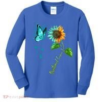Butterfly Sunflower Peritoneal Cancer Awareness Gift Kids Long Sleeve Shirt thumb 0