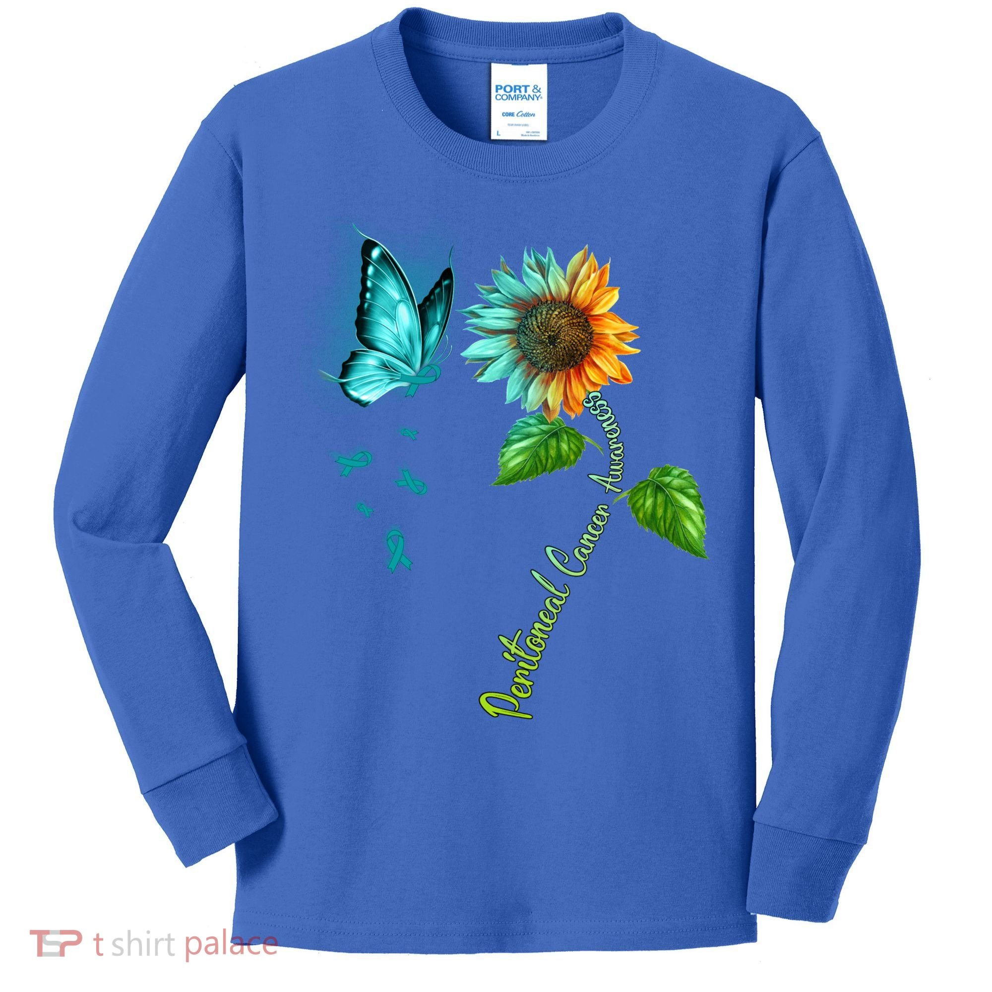 Butterfly Sunflower Peritoneal Cancer Awareness Gift Kids Long Sleeve Shirt