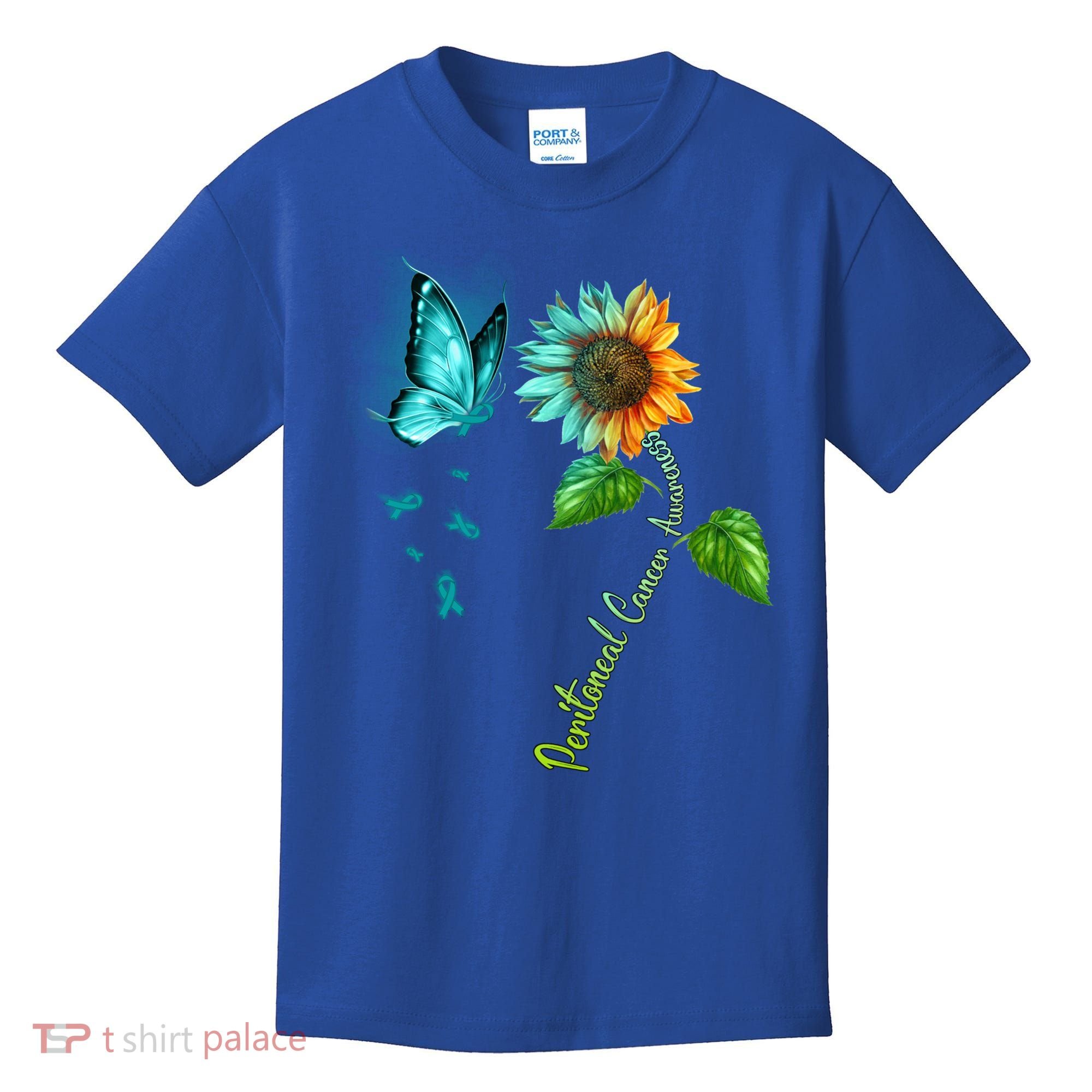 Butterfly Sunflower Peritoneal Cancer Awareness Gift Kids T-Shirt