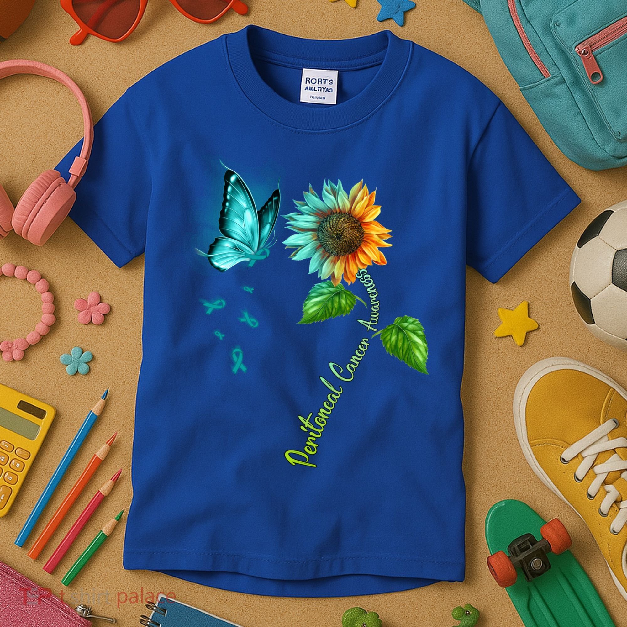 Butterfly Sunflower Peritoneal Cancer Awareness Gift Kids T-Shirt