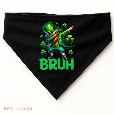 Bruh St Patricks Day Dabbing Leprechaun Bruh Gift USA-Made Doggie Bandana