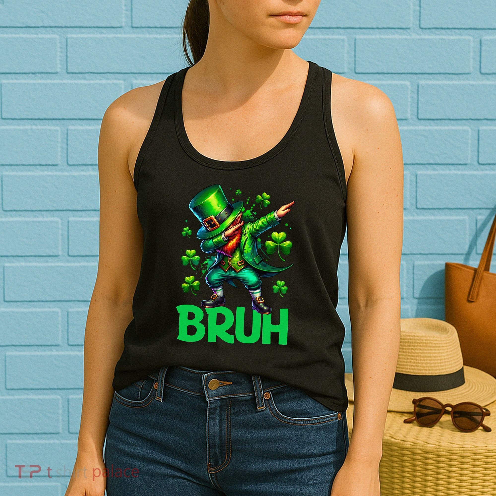 Bruh St Patricks Day Dabbing Leprechaun Bruh Gift Women's Tank Top