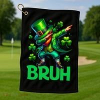 Bruh St Patricks Day Dabbing Leprechaun Bruh Gift Golf Towel thumb 1