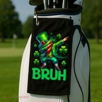 Bruh St Patricks Day Dabbing Leprechaun Bruh Gift Golf Towel thumb 2