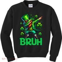 Bruh St Patricks Day Dabbing Leprechaun Bruh Gift Kids Sweatshirt thumb 0