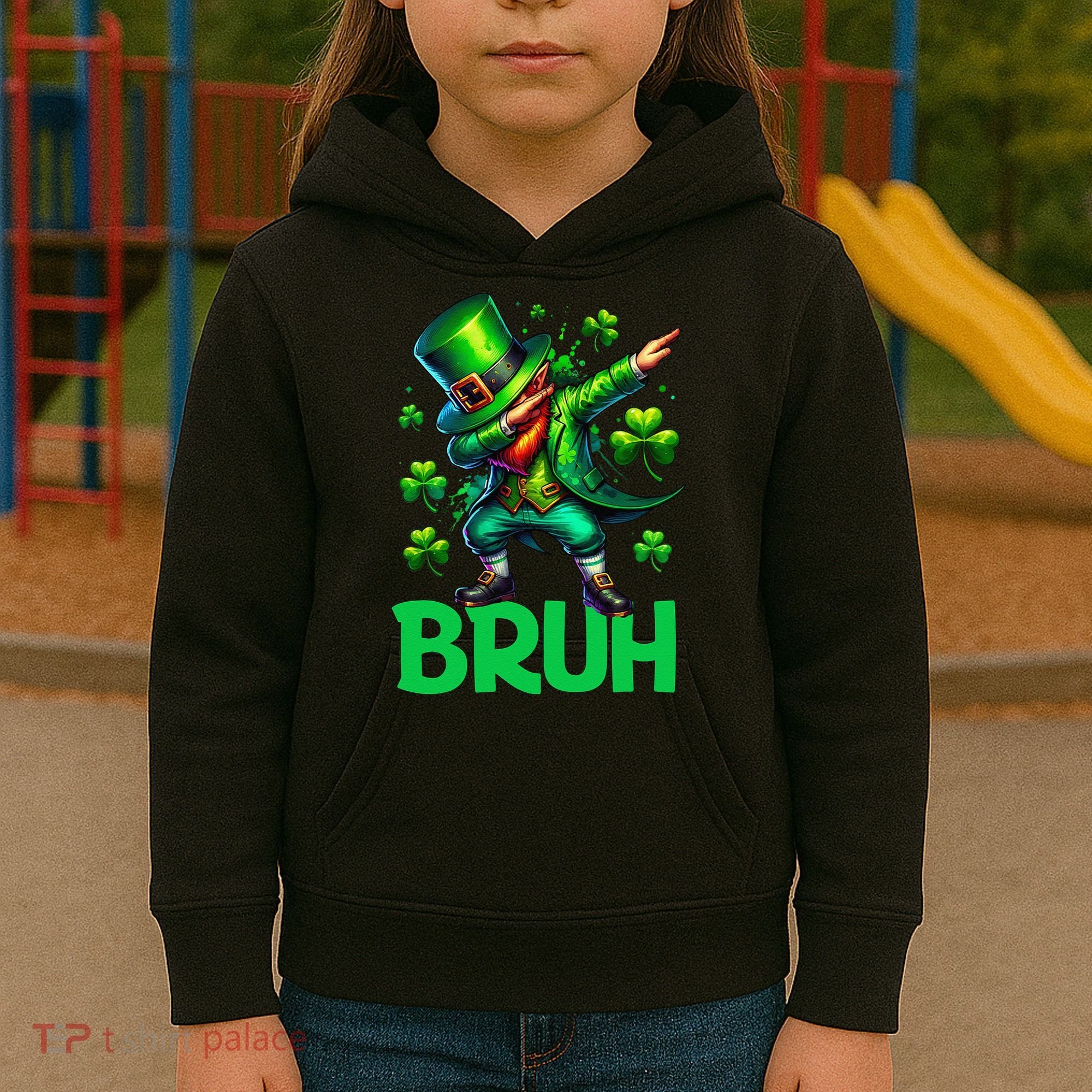 Bruh St Patricks Day Dabbing Leprechaun Bruh Gift Kids Hoodie