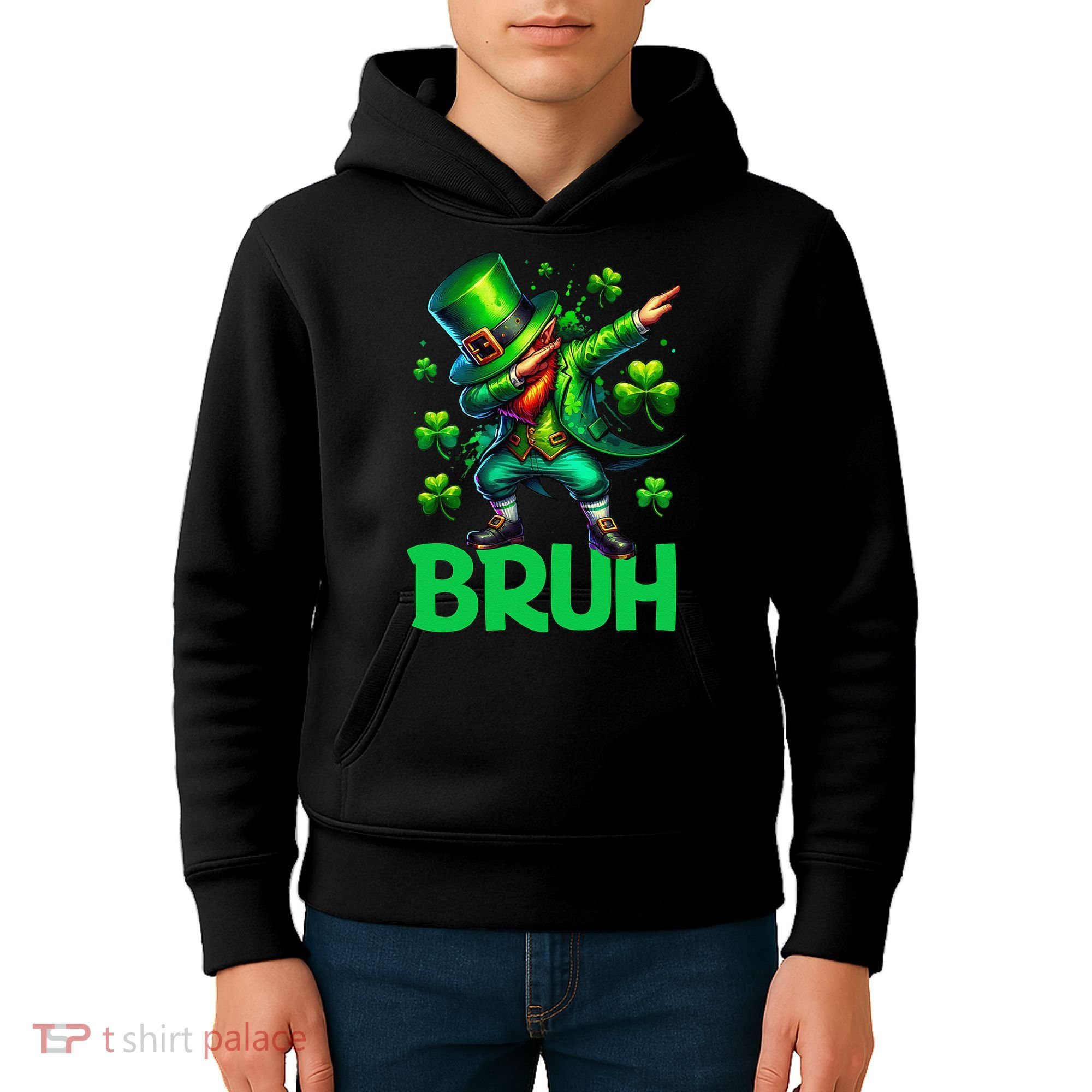 Bruh St Patricks Day Dabbing Leprechaun Bruh Gift Kids Hoodie