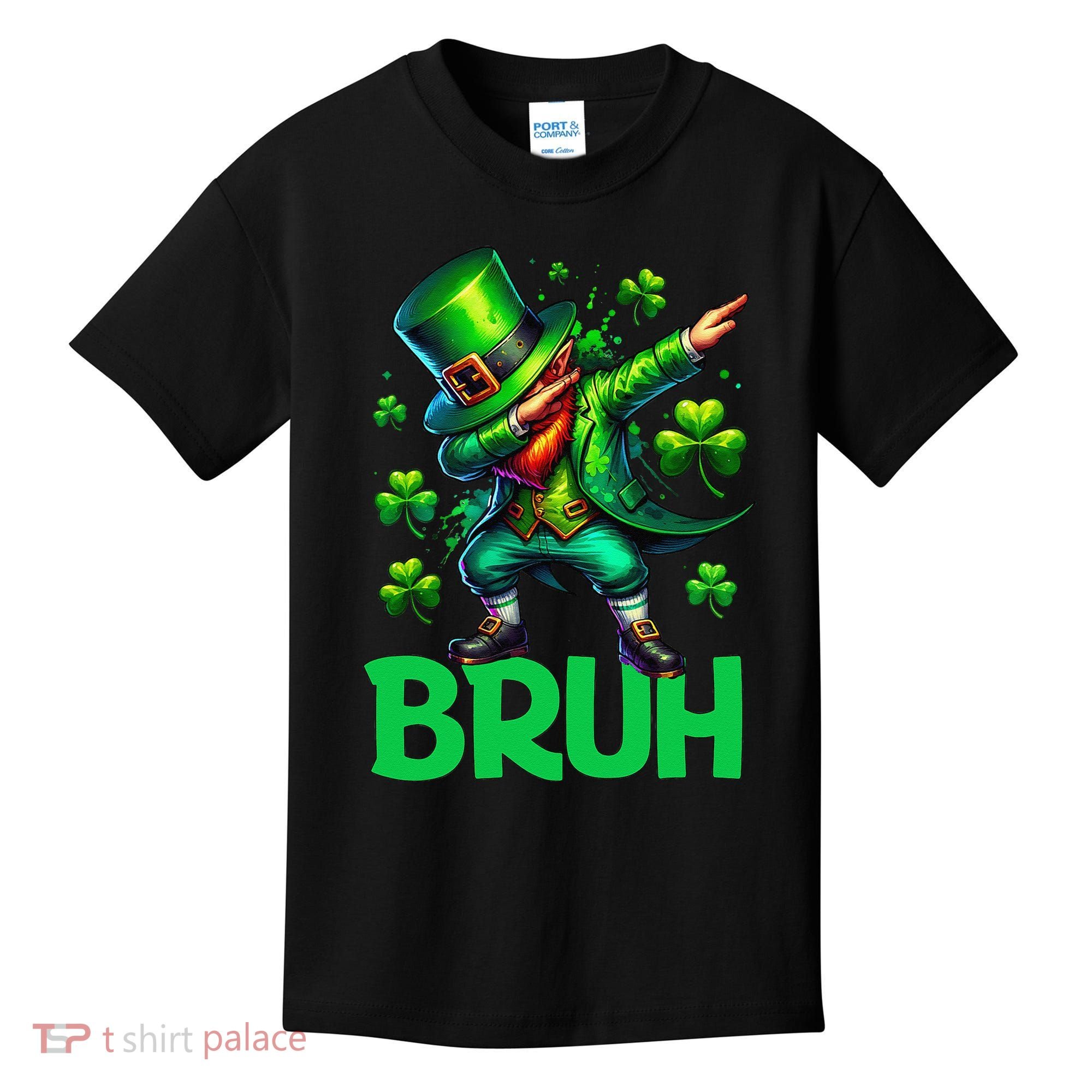 Bruh St Patricks Day Dabbing Leprechaun Bruh Gift Kids T-Shirt
