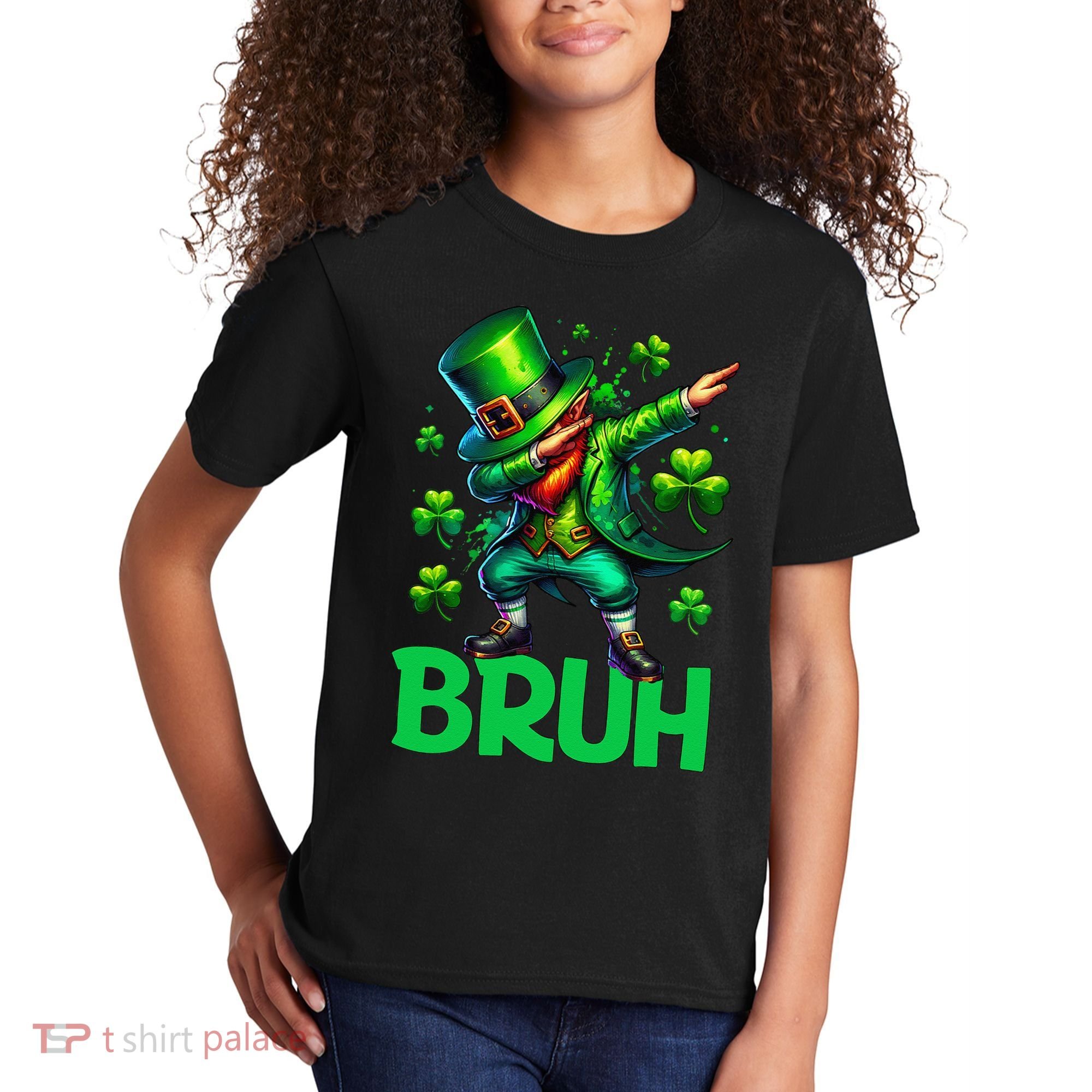 Bruh St Patricks Day Dabbing Leprechaun Bruh Gift Kids T-Shirt