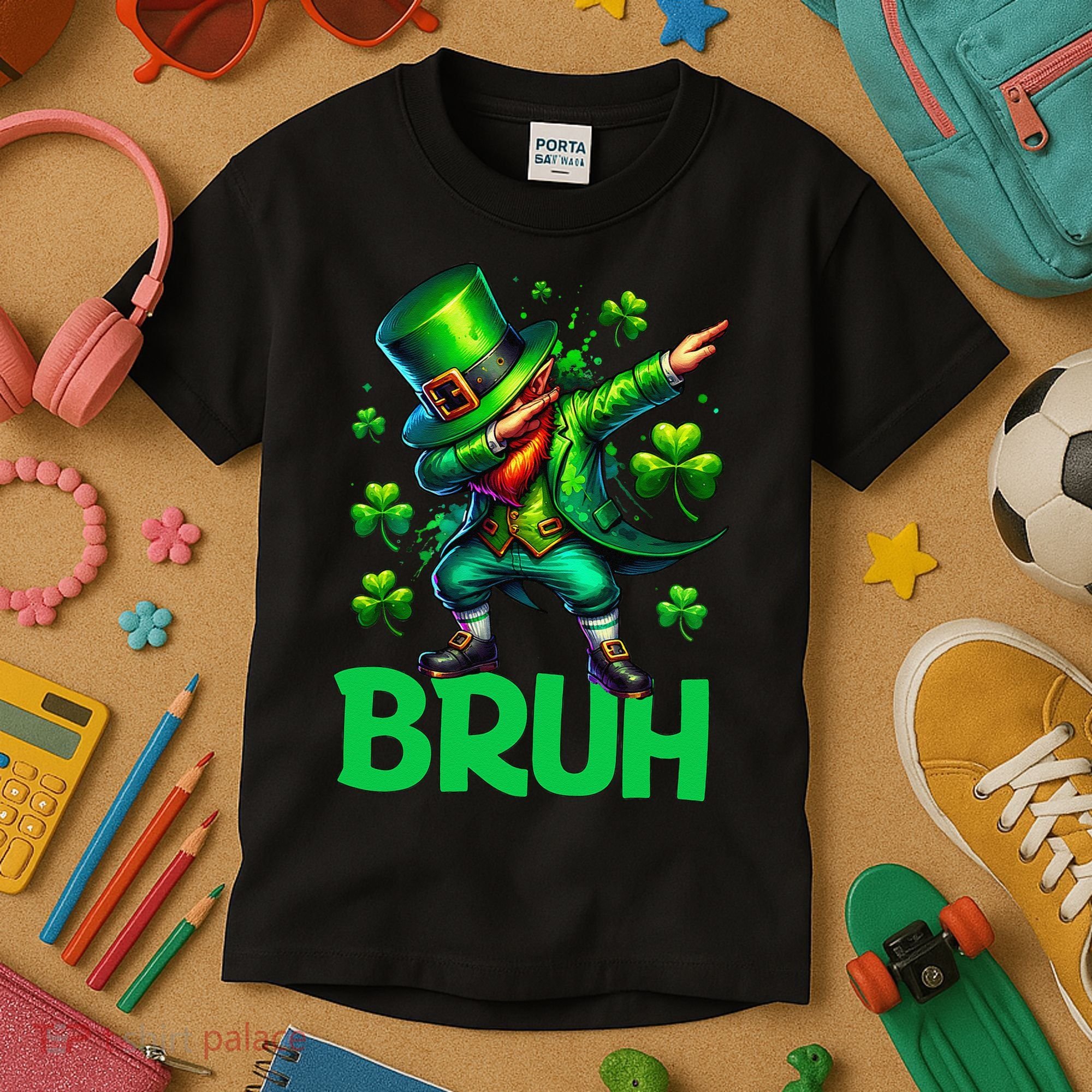Bruh St Patricks Day Dabbing Leprechaun Bruh Gift Kids T-Shirt