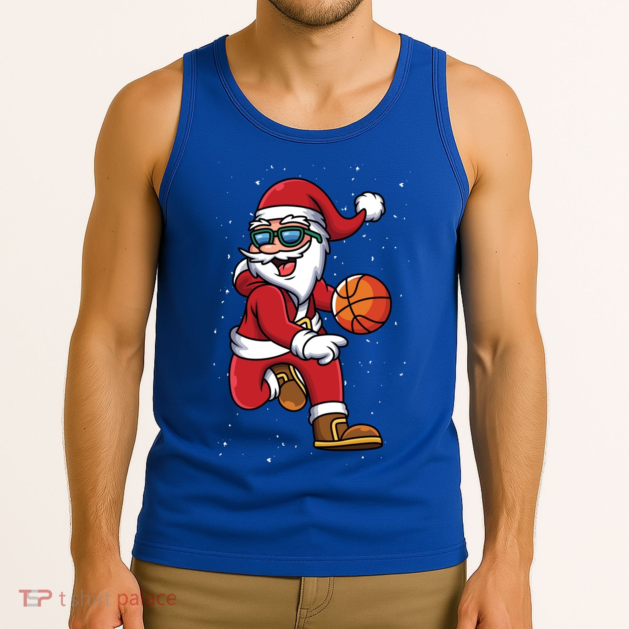 Basketball Santa Playing Christmas Boys Sports Xmas Gift Tank Top