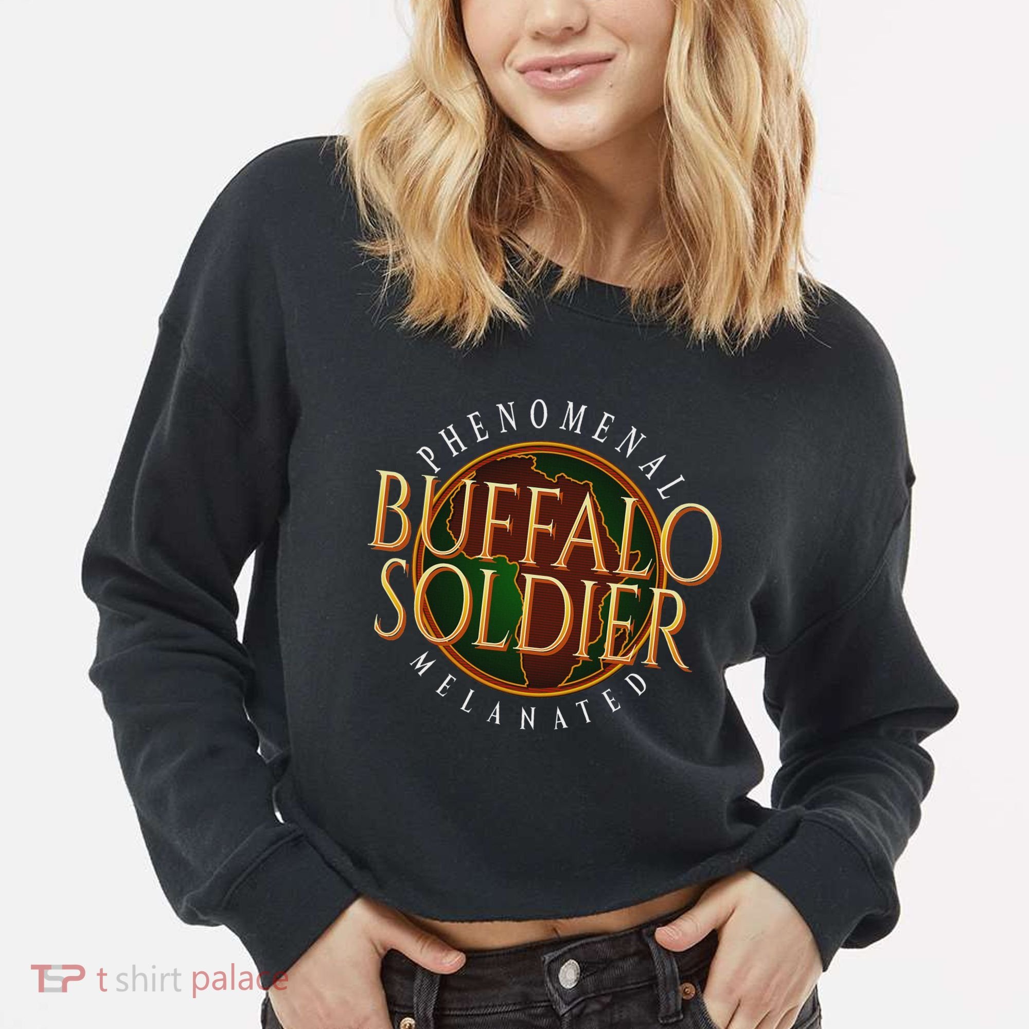Buffalo Soldier Phenomenal Melanated Legacy Art Cropped Pullover Crew