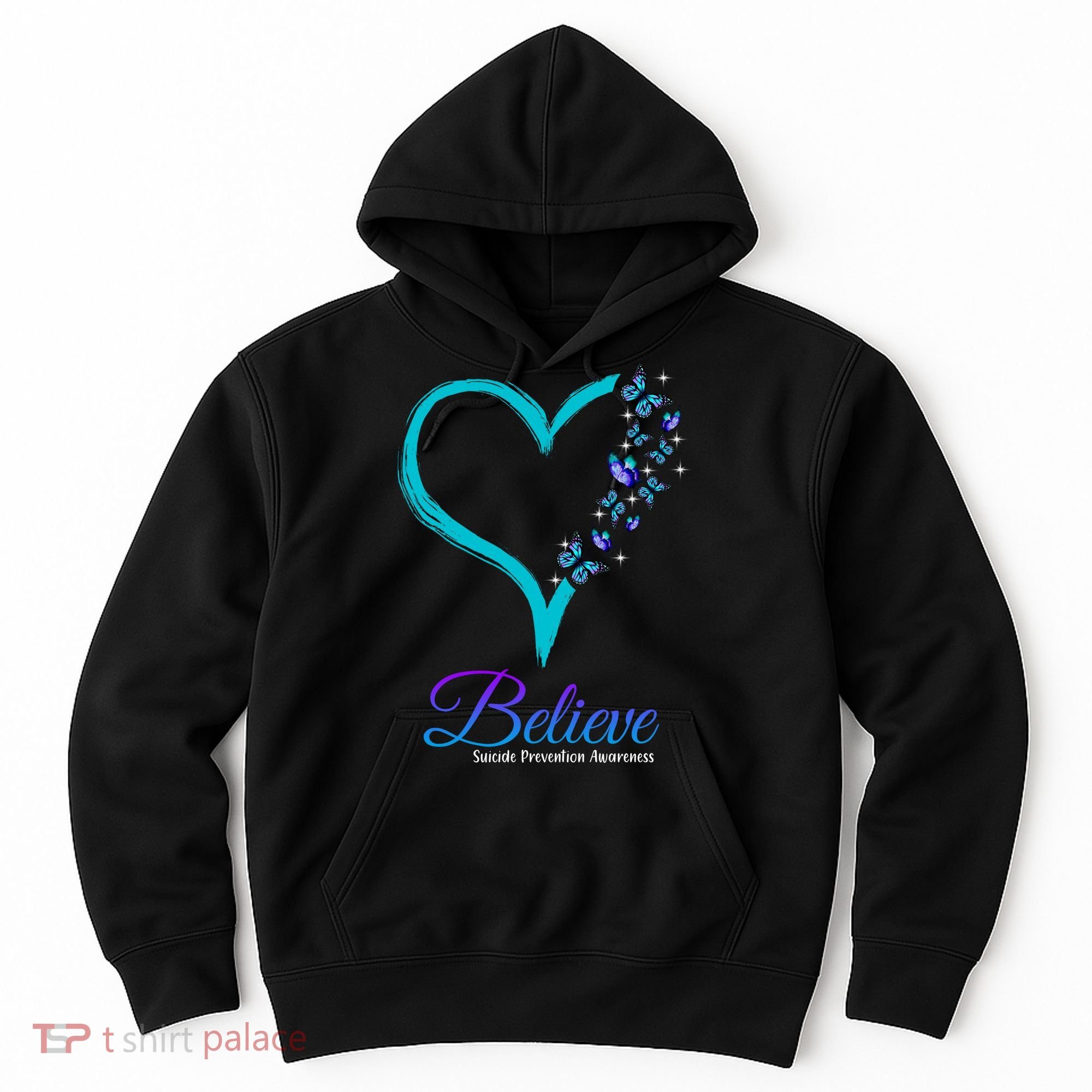 Believe Suicide Prevention Awareness Butterfly Heart Hoodie