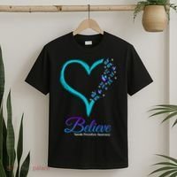 Believe Suicide Prevention Awareness Butterfly Heart T-Shirt thumb 2
