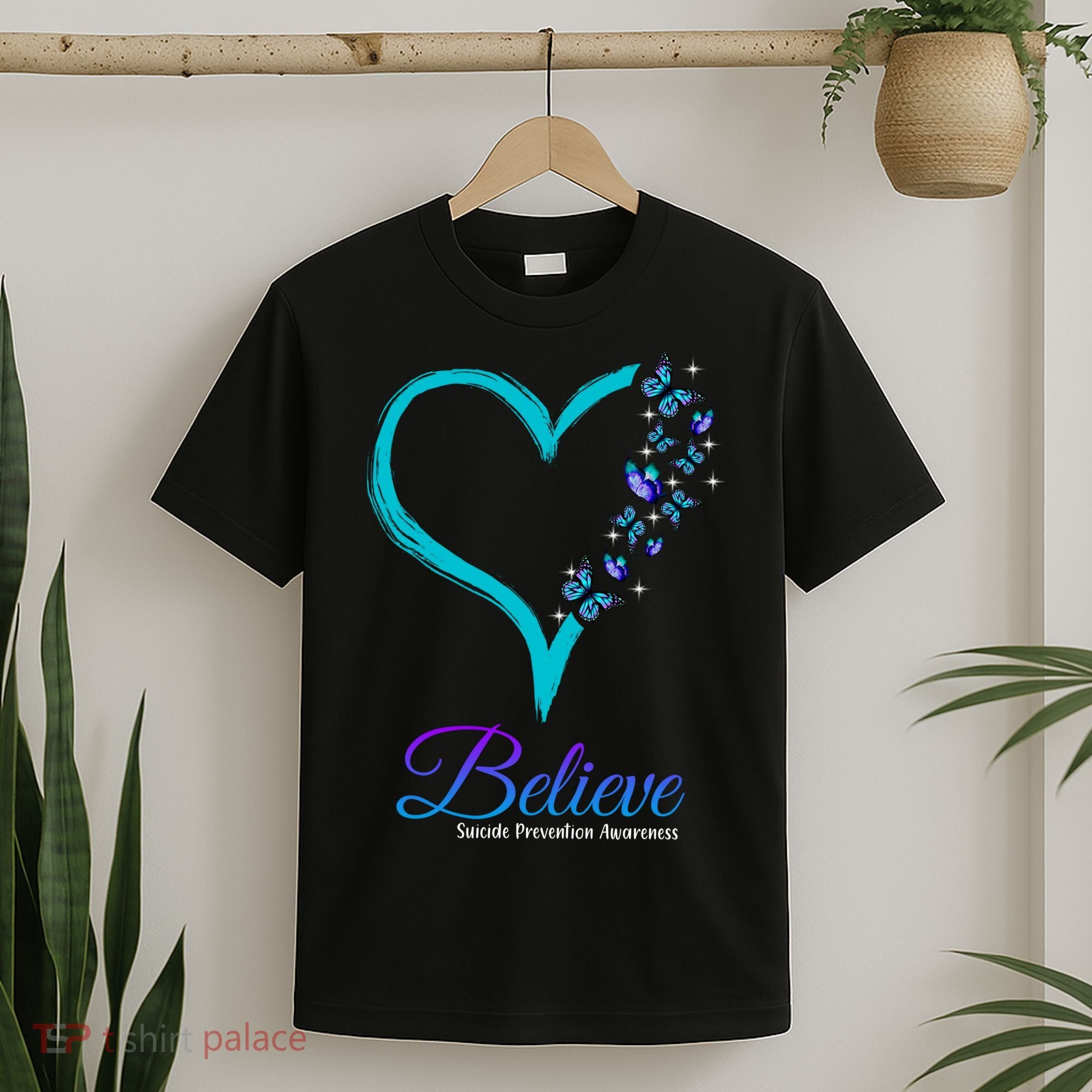 Believe Suicide Prevention Awareness Butterfly Heart T-Shirt