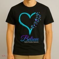 Believe Suicide Prevention Awareness Butterfly Heart T-Shirt thumb 3