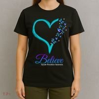 Believe Suicide Prevention Awareness Butterfly Heart T-Shirt thumb 4