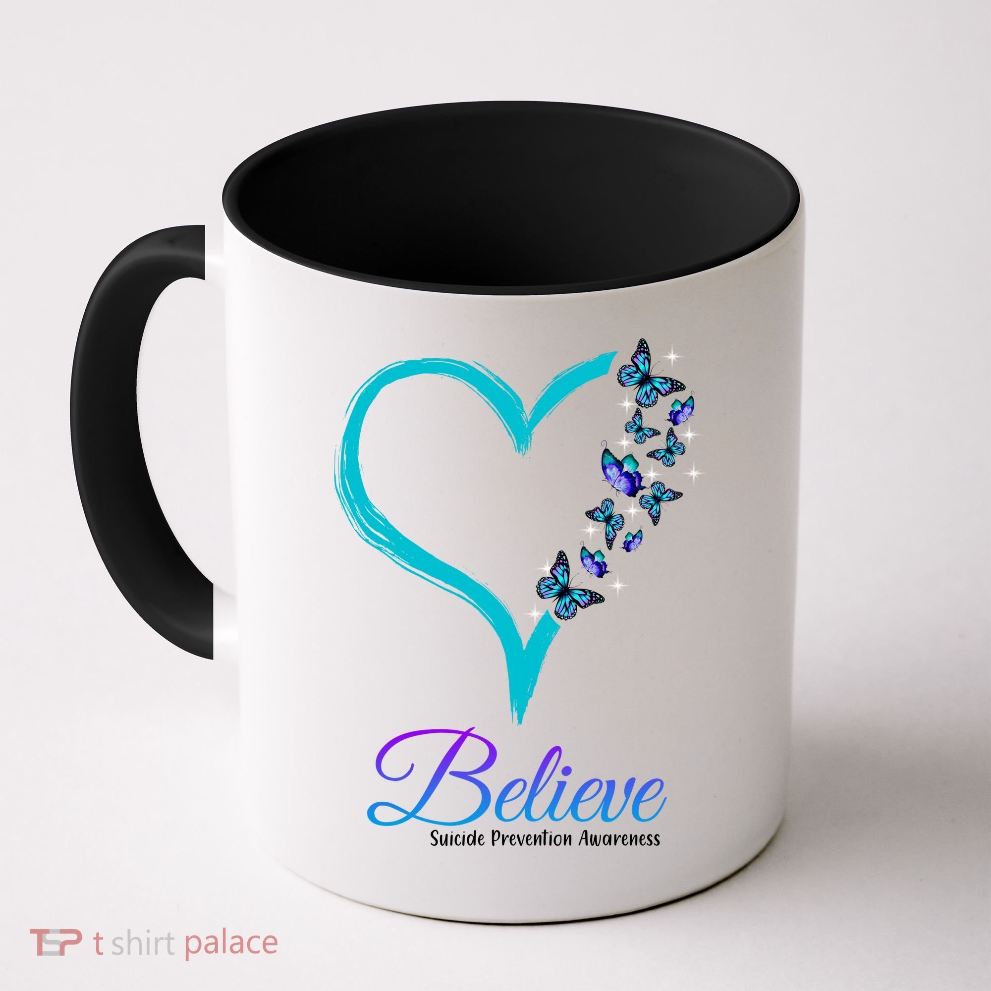Believe Suicide Prevention Awareness Butterfly Heart Coffee Mug