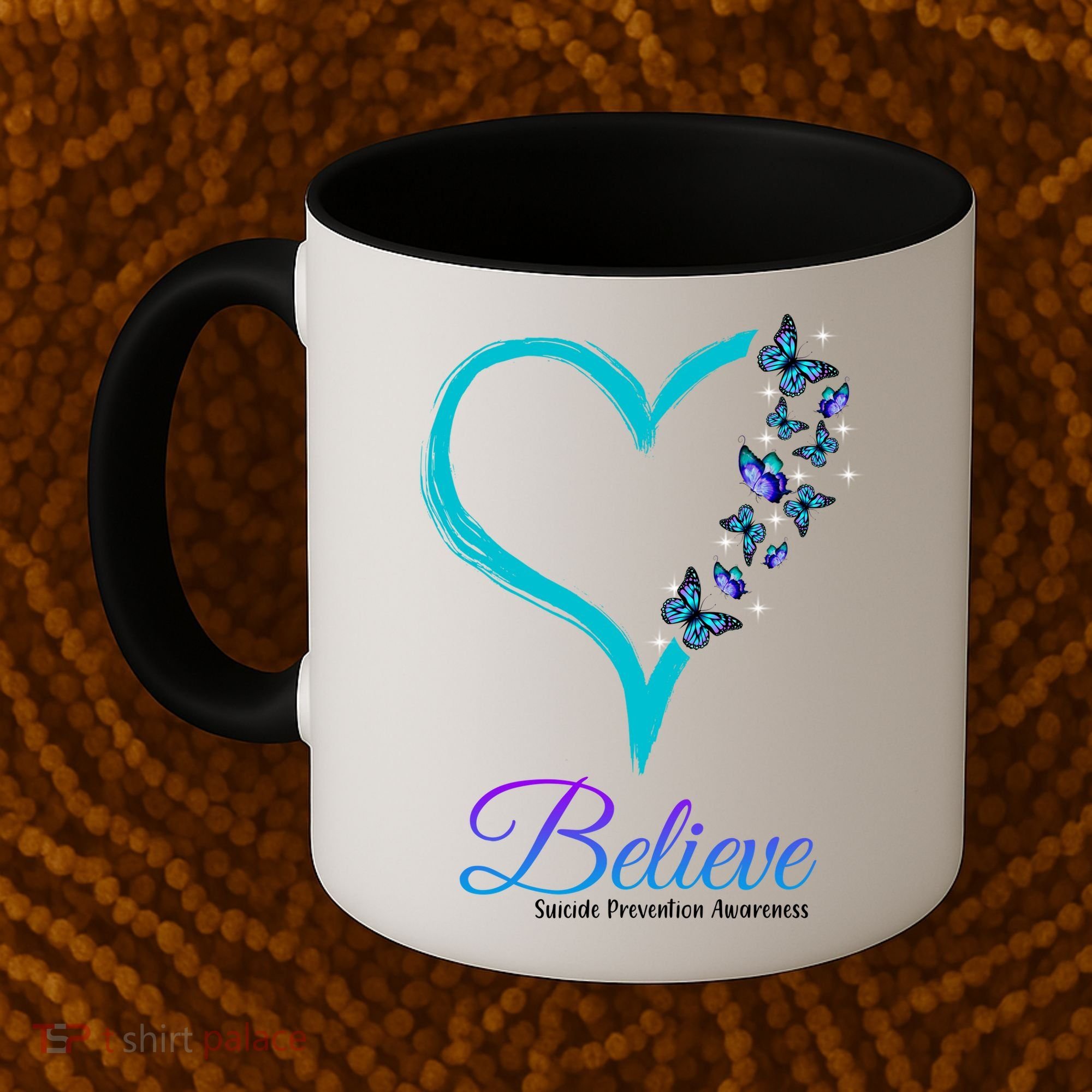 Believe Suicide Prevention Awareness Butterfly Heart Coffee Mug