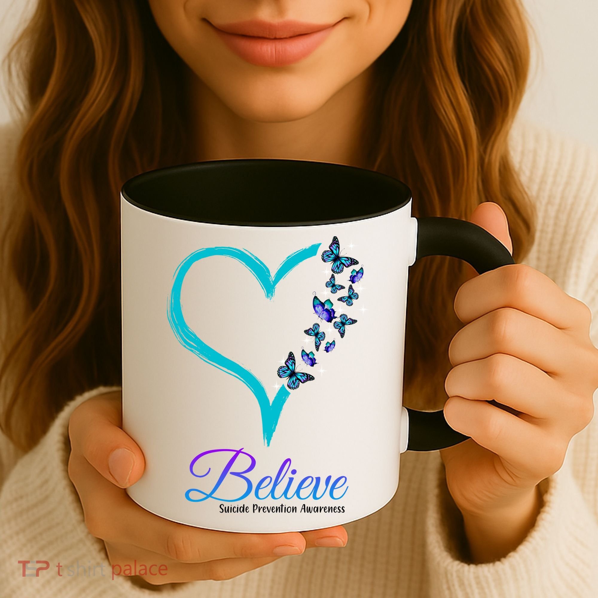 Believe Suicide Prevention Awareness Butterfly Heart Coffee Mug