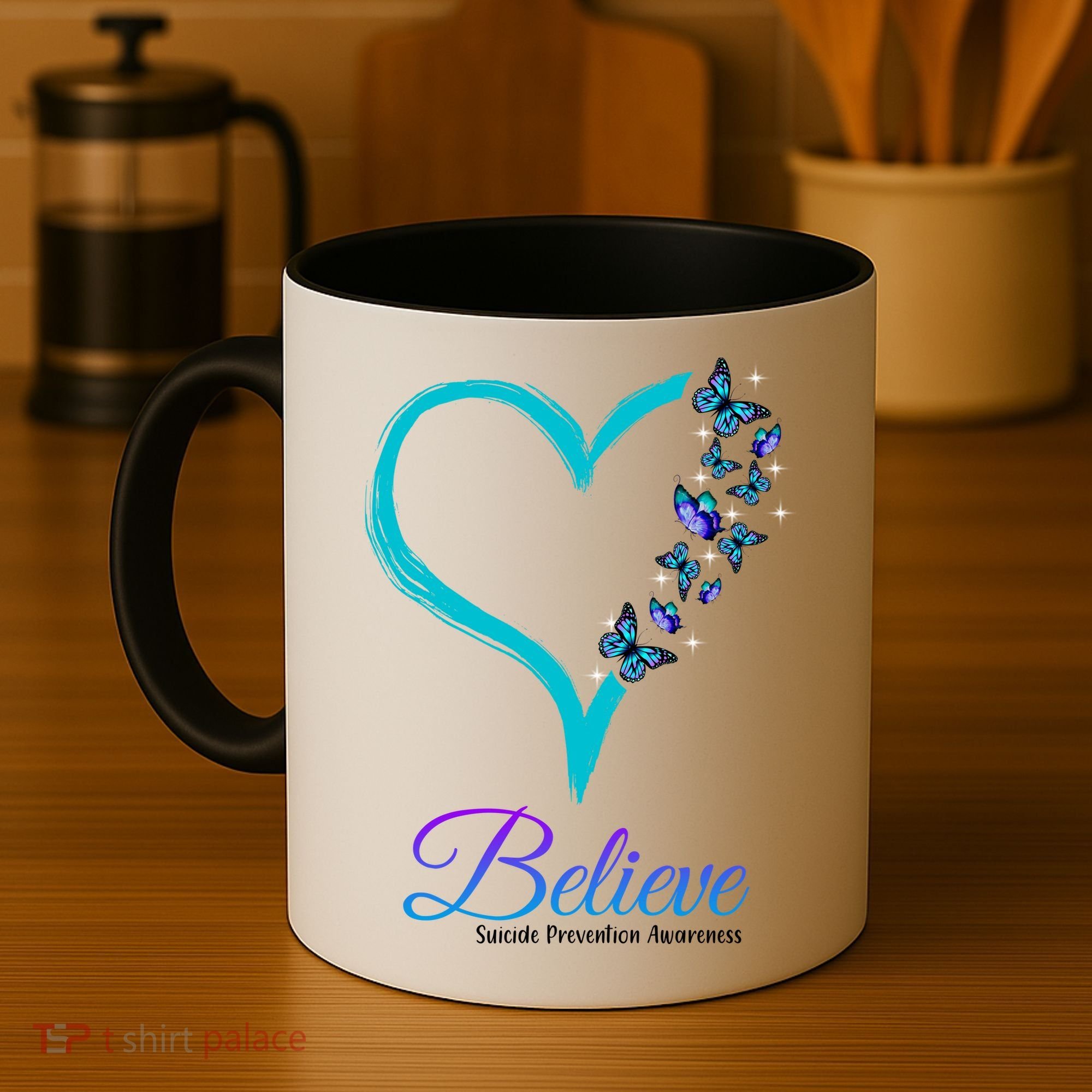 Believe Suicide Prevention Awareness Butterfly Heart Coffee Mug
