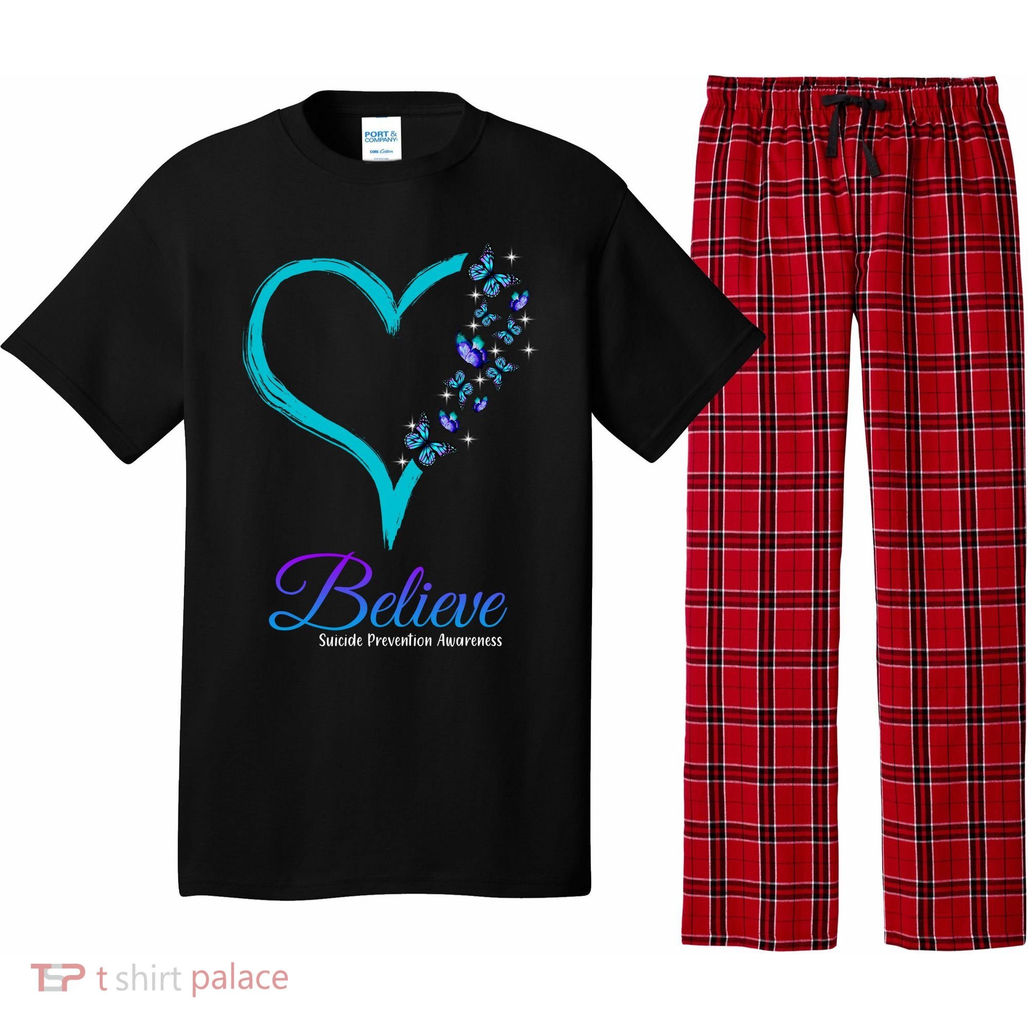 Believe Suicide Prevention Awareness Butterfly Heart Pajama Set