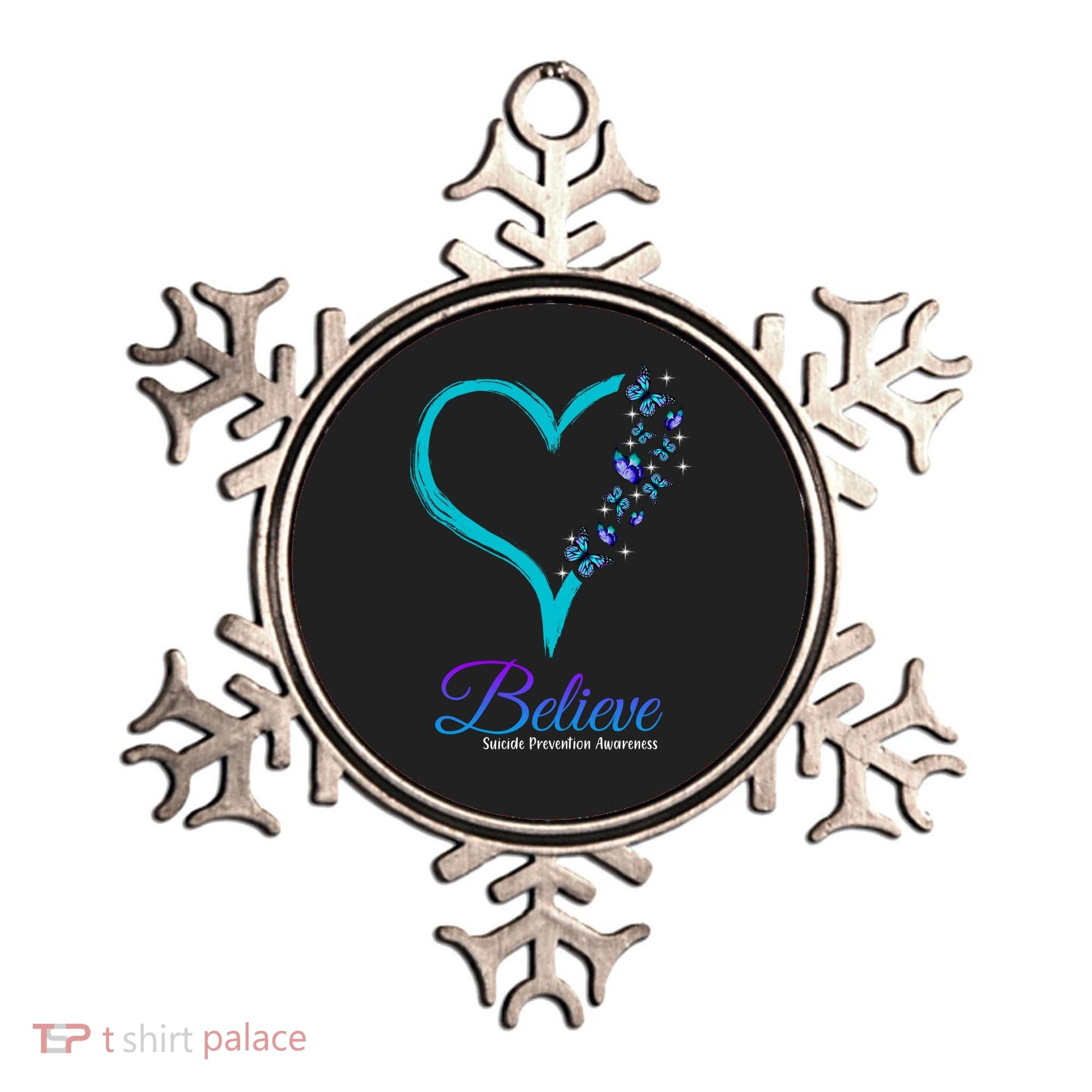 Believe Suicide Prevention Awareness Butterfly Heart Ornament