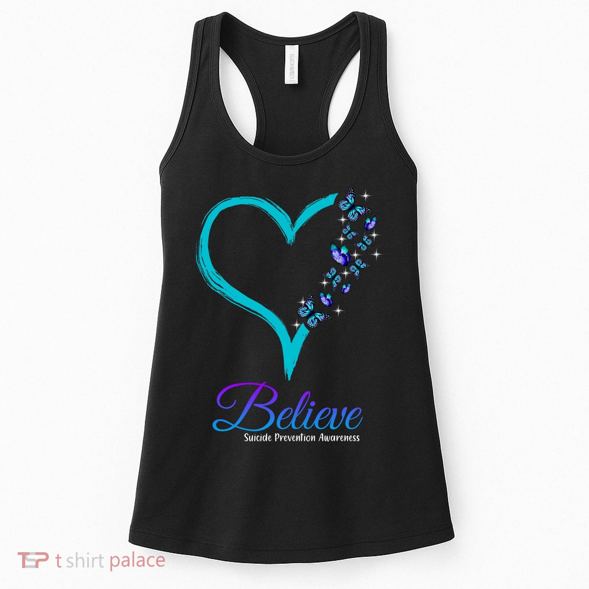 Believe Suicide Prevention Awareness Butterfly Heart Women's Tank Top