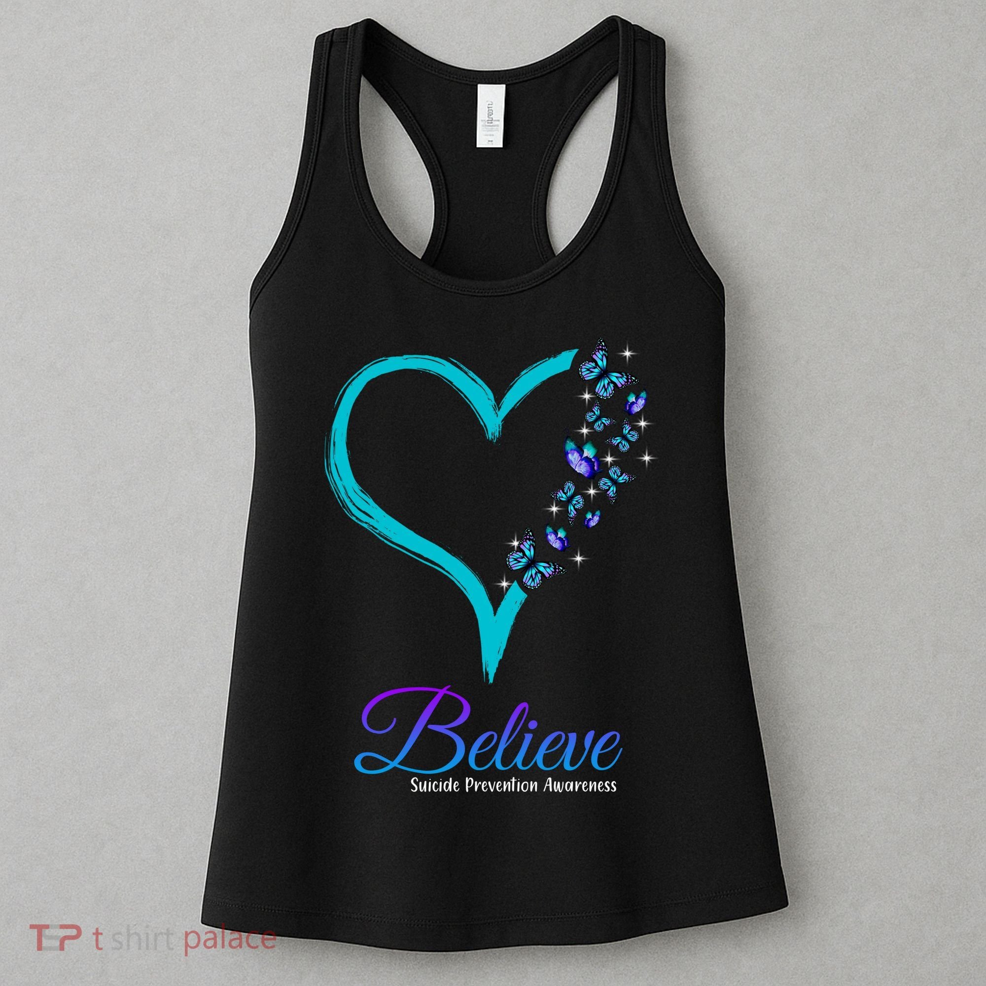 Believe Suicide Prevention Awareness Butterfly Heart Women's Tank Top
