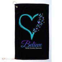 Believe Suicide Prevention Awareness Butterfly Heart Golf Towel thumb 0