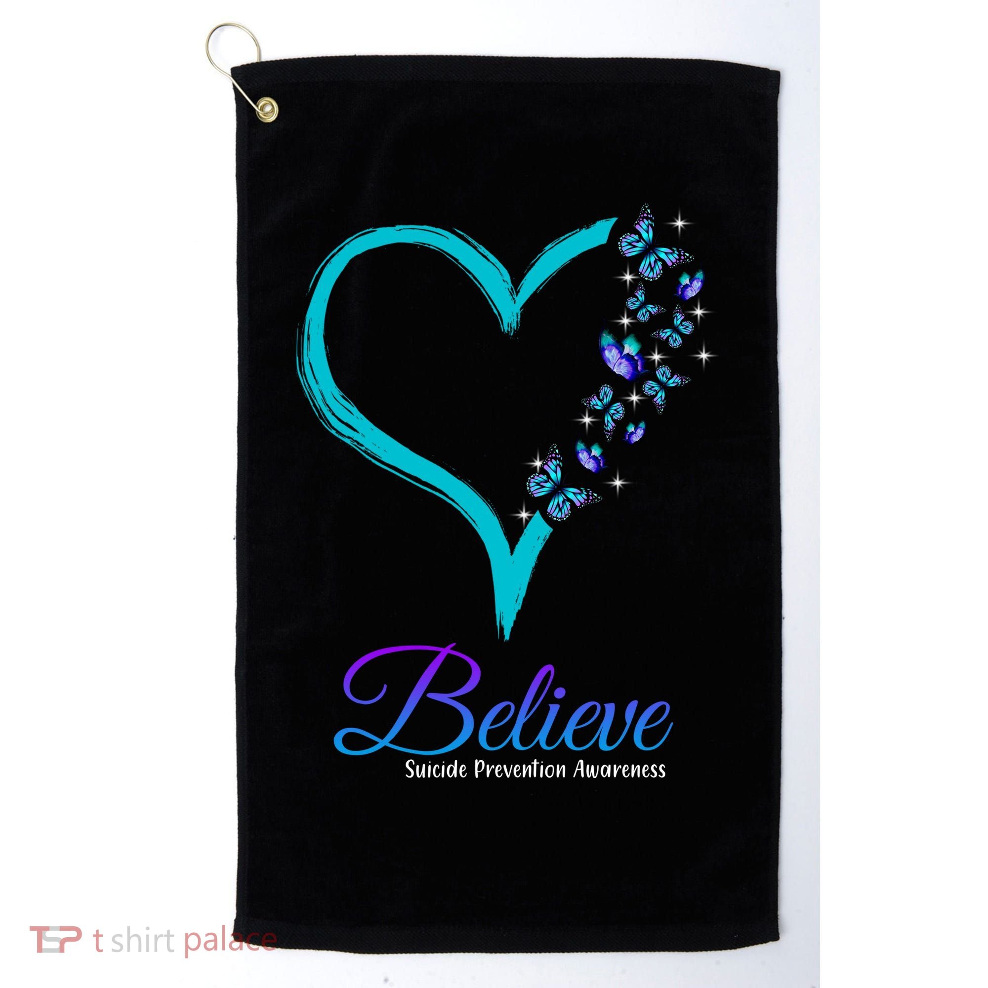 Believe Suicide Prevention Awareness Butterfly Heart Golf Towel