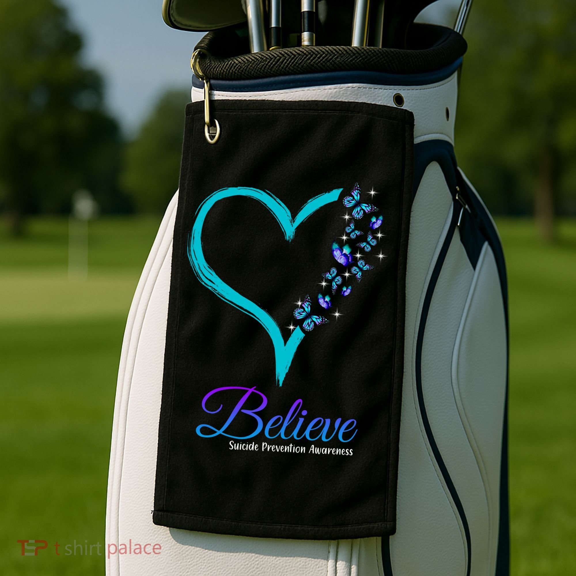 Believe Suicide Prevention Awareness Butterfly Heart Golf Towel
