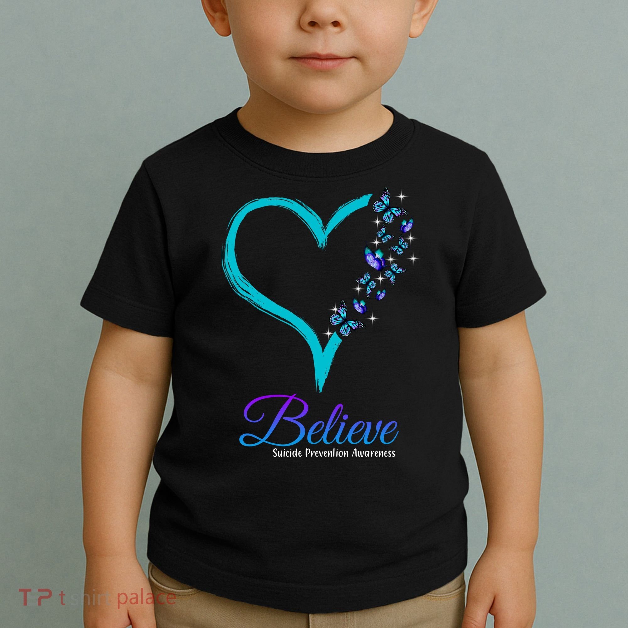 Believe Suicide Prevention Awareness Butterfly Heart Toddler T-Shirt