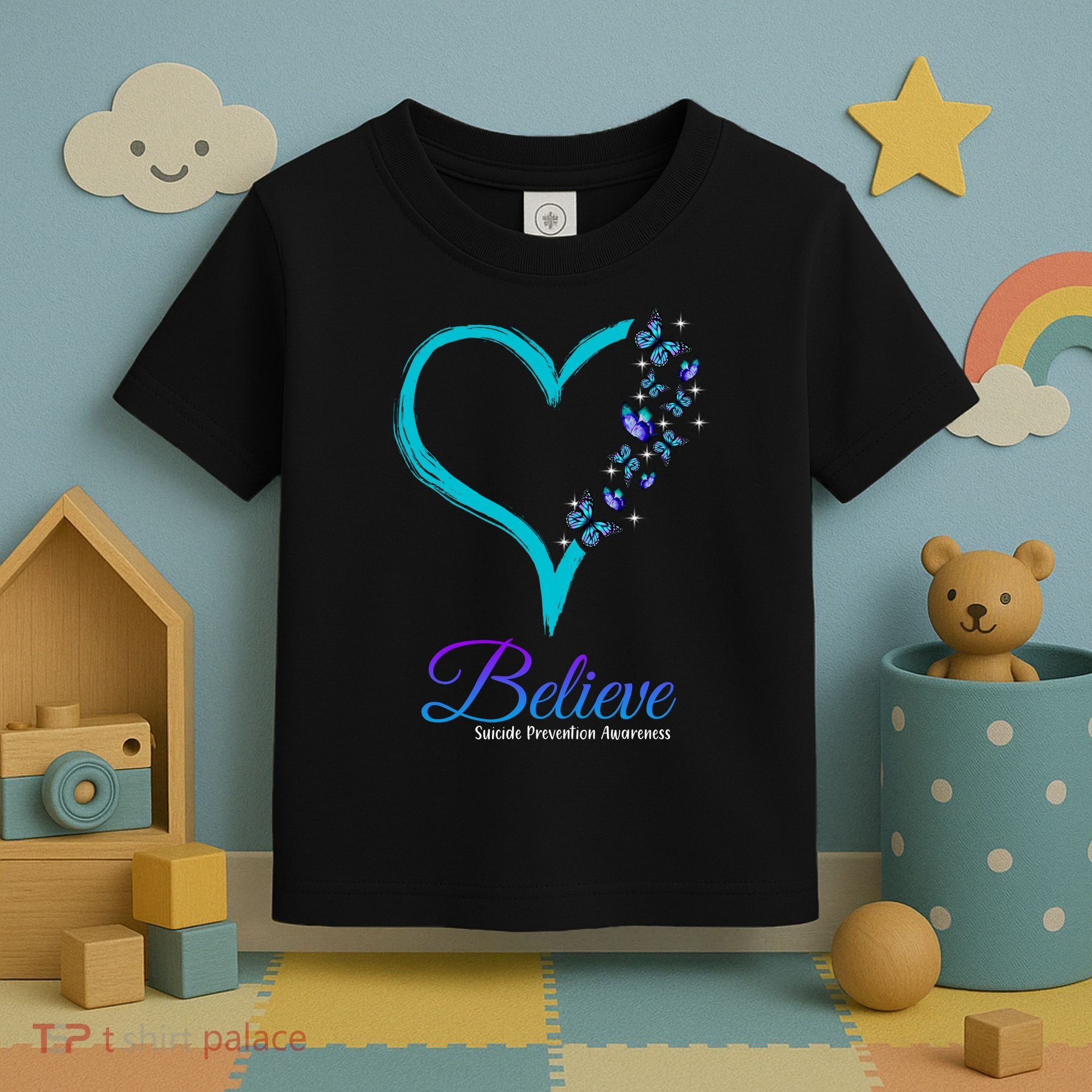 Believe Suicide Prevention Awareness Butterfly Heart Toddler T-Shirt