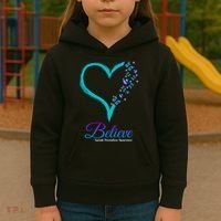 Believe Suicide Prevention Awareness Butterfly Heart Kids Hoodie thumb 3