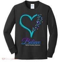 Believe Suicide Prevention Awareness Butterfly Heart Kids Long Sleeve Shirt thumb 0