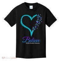Believe Suicide Prevention Awareness Butterfly Heart Kids T-Shirt thumb 0