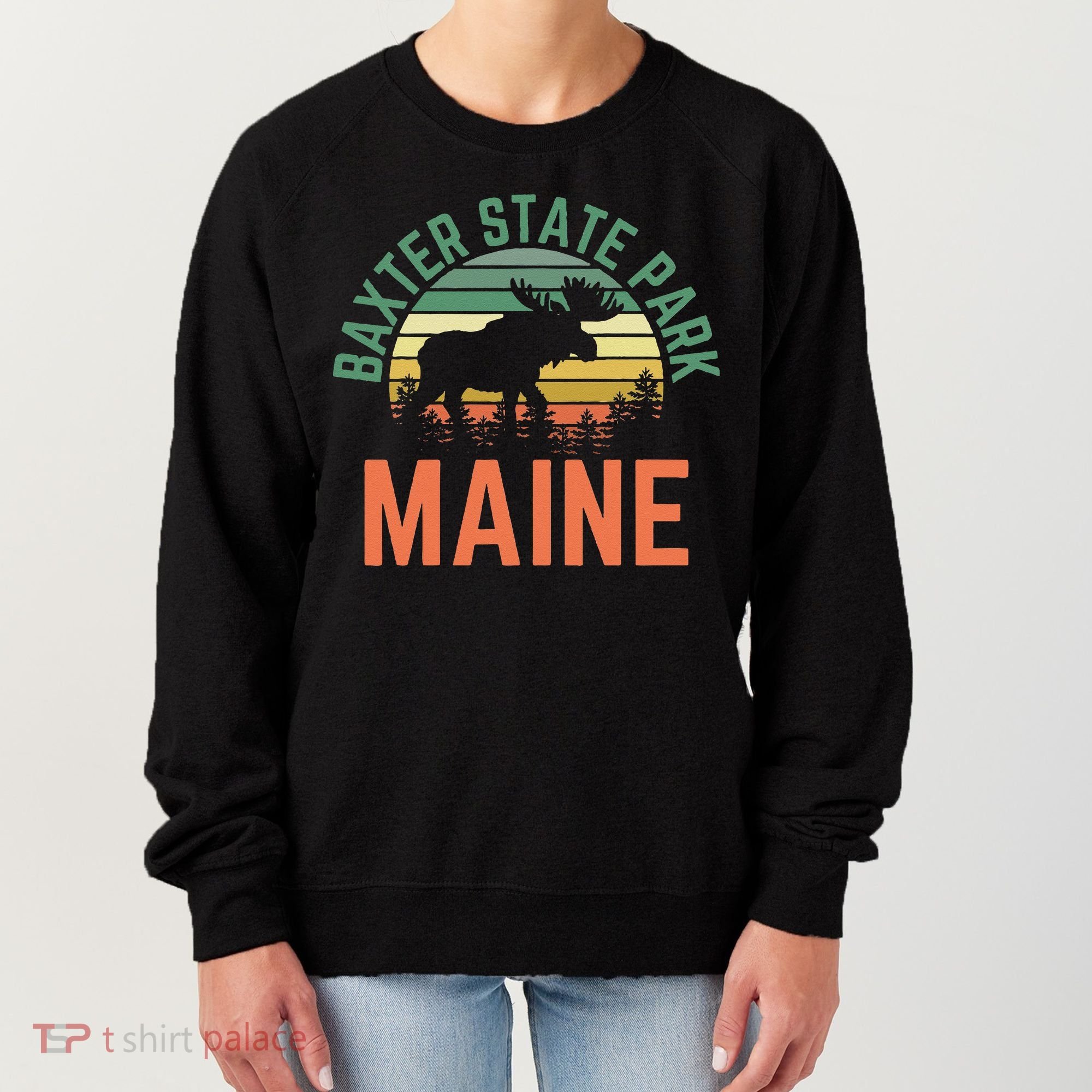 Baxter State Park Maine Moose Hiking Retro Sunset Women's Sweatshirt