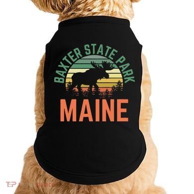 Baxter State Park Maine Moose Hiking Retro Sunset Doggie Tank
