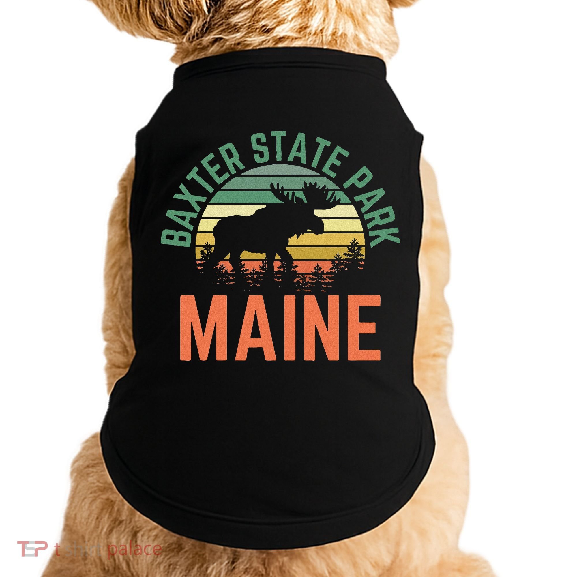 Baxter State Park Maine Moose Hiking Retro Sunset Doggie Tank