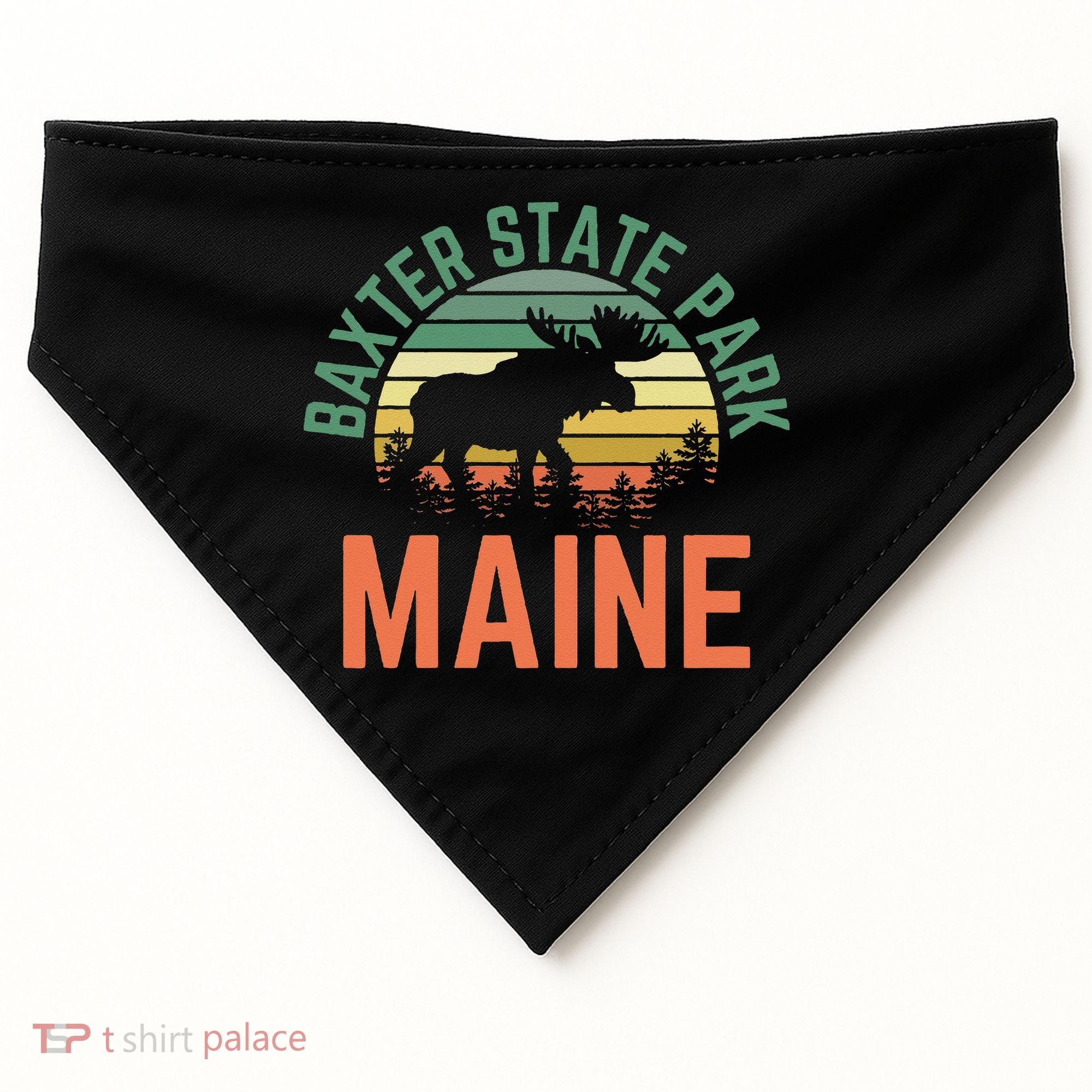 Baxter State Park Maine Moose Hiking Retro Sunset USA-Made Doggie Bandana