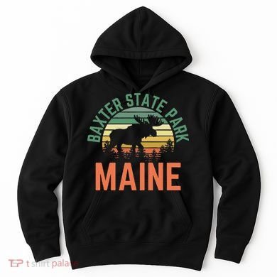 Baxter State Park Maine Moose Hiking Retro Sunset Hoodie