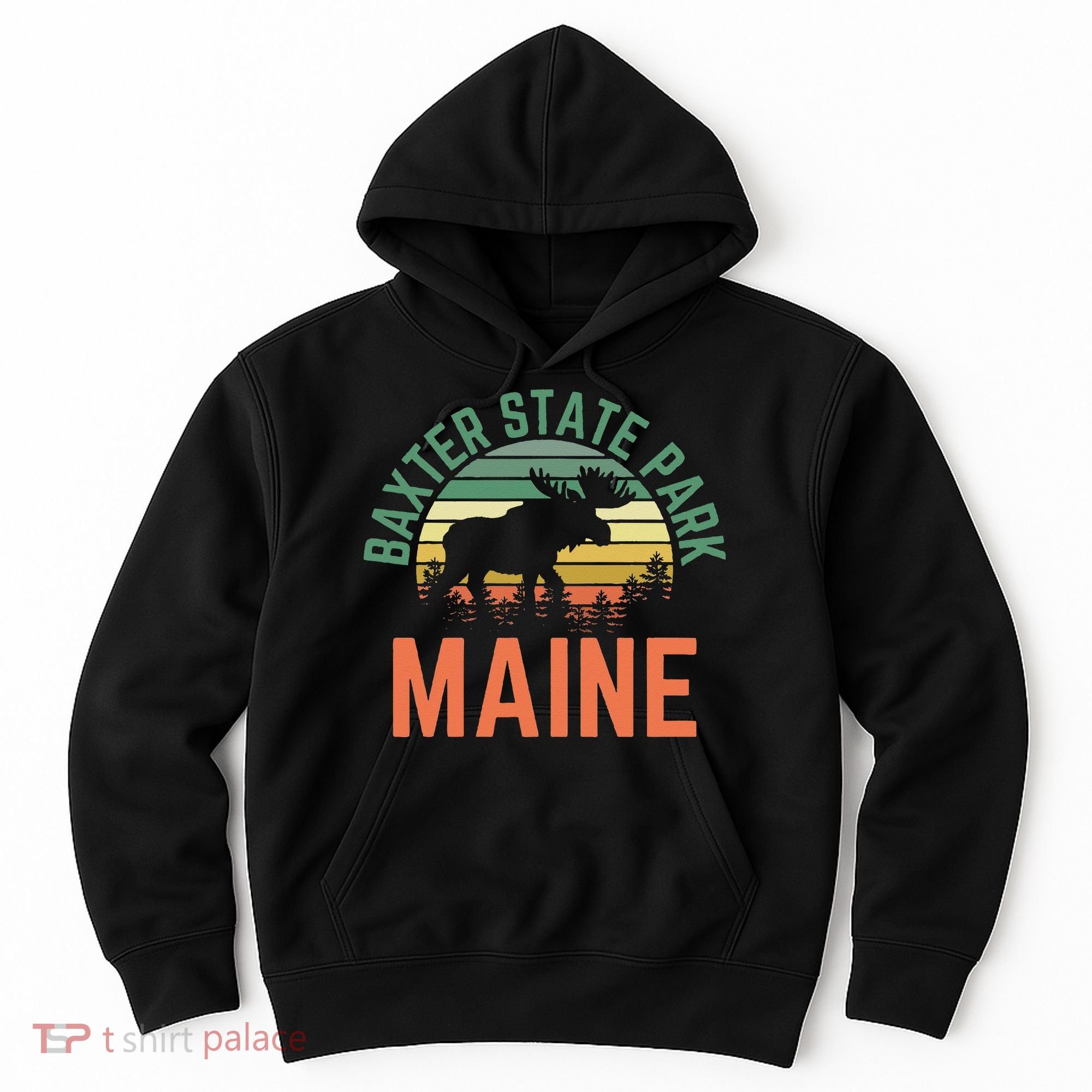 Baxter State Park Maine Moose Hiking Retro Sunset Hoodie
