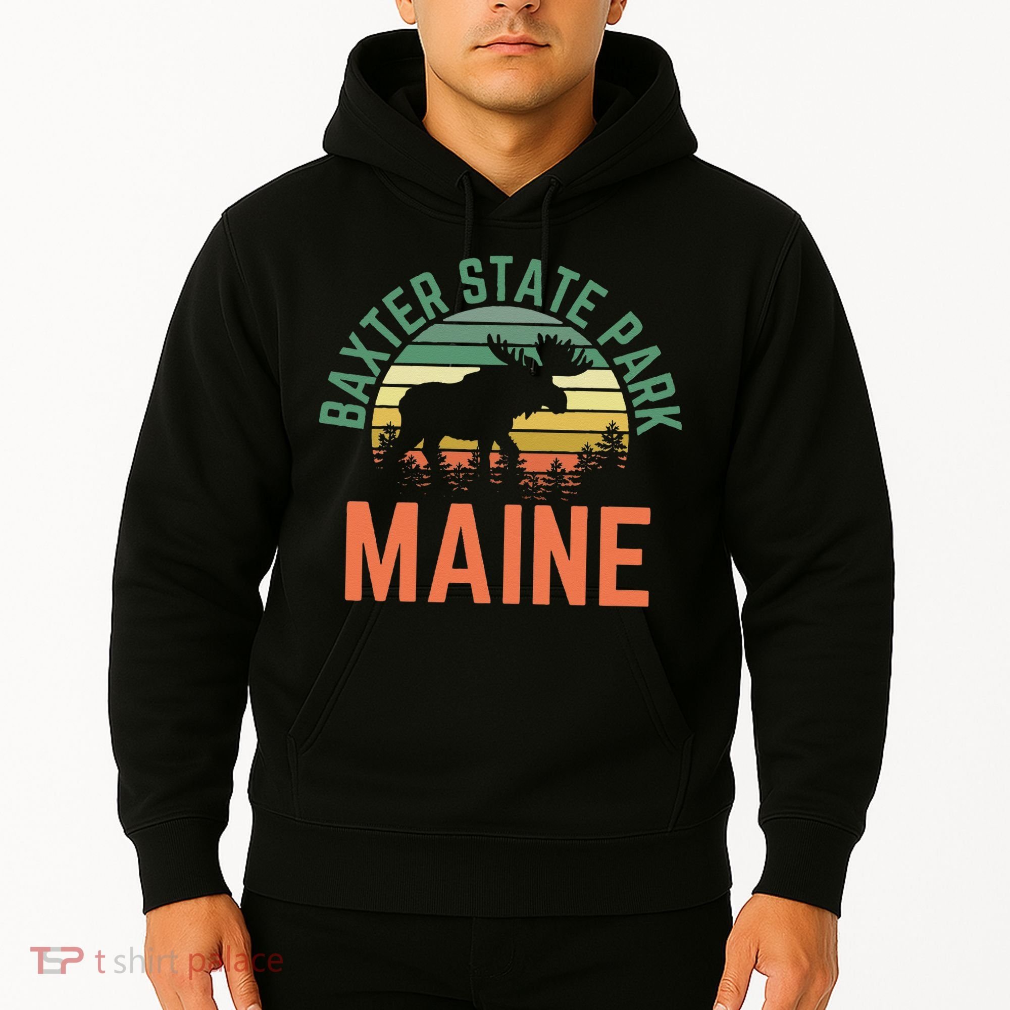 Baxter State Park Maine Moose Hiking Retro Sunset Hoodie