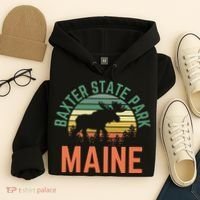 Baxter State Park Maine Moose Hiking Retro Sunset Hoodie thumb 4